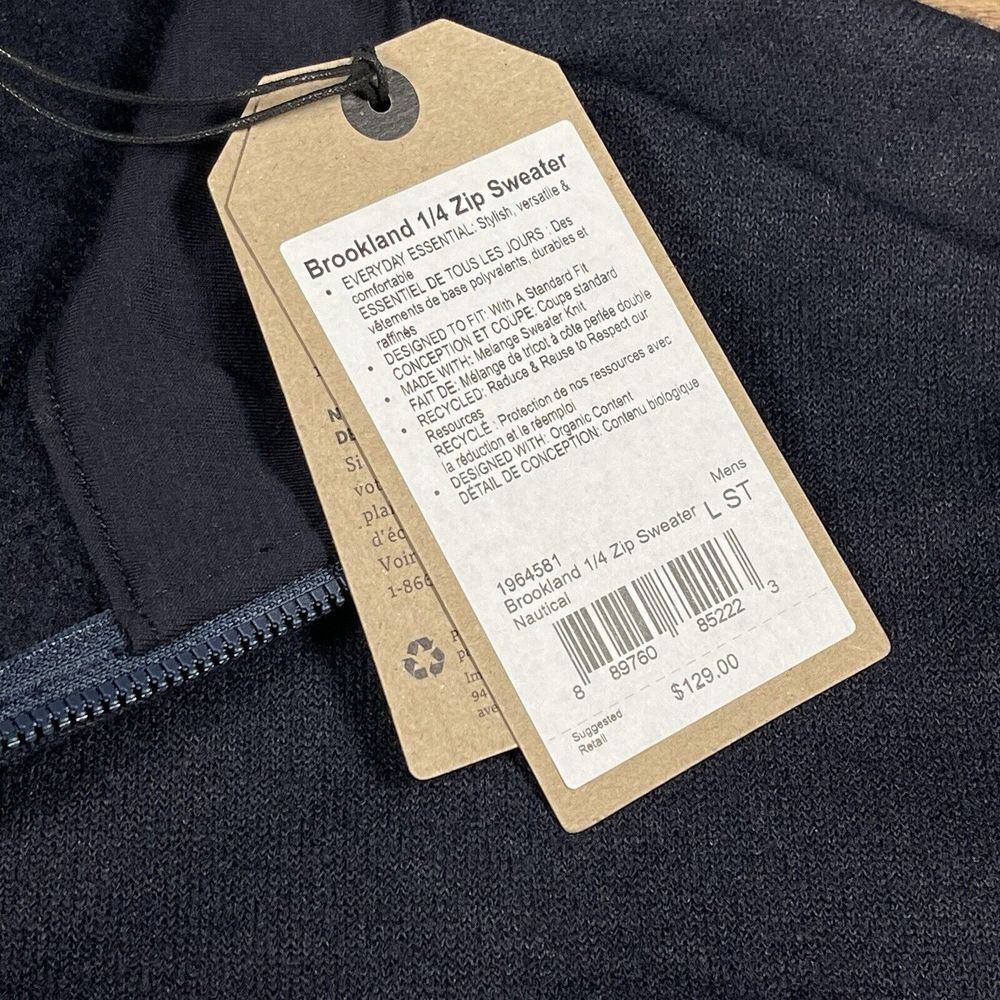 Prana Sweater Mens Large L Blue Brookland 1/4 Zip Pullover Wool Comfort Nautical - Picture 5 of 13